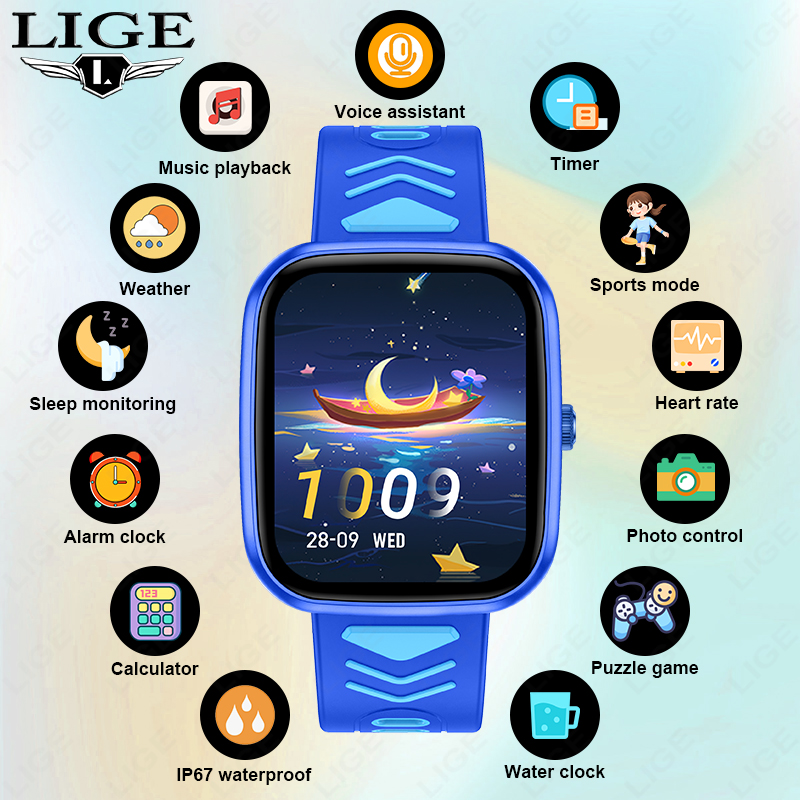 Smartwatch Watches Birthday Gift For Boys - Relógio Inteligente Infantil LIGE com Jogos,