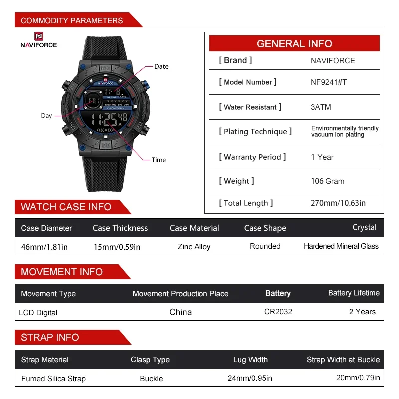 Naviforce novo lcd digital esp - Watch Display Pillow avaliação e preço
